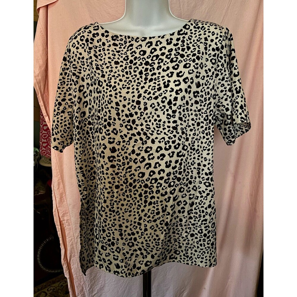 MTS Size Large Leopard Animal Print Blouse Top Short Sleeve Made in USA